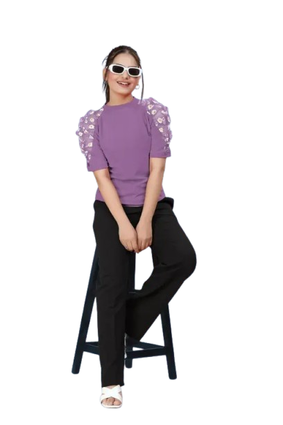 Euro Trendz  flower pettern lavender colour top for women's || Puff Sleeves top's || regular wear top || #new top # new