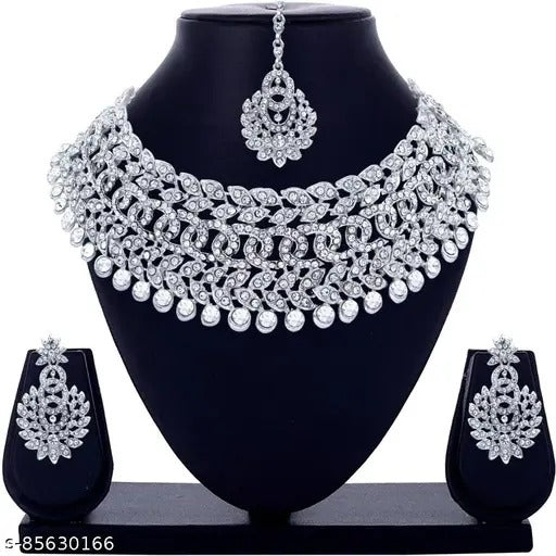 Euro Trendz Rhodium Plated Jewellery Set White Austrian Diamond