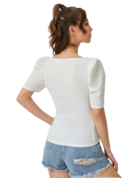 Euro Trendz Casual Polyester Blend SweetHeart Neck Puff Sleeves Stylish Top