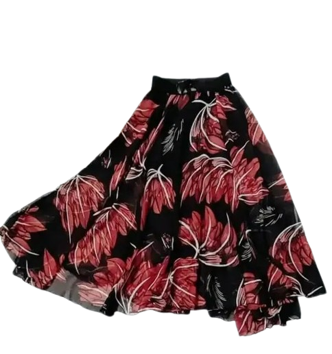 EURO TRNDZ BLACK WITH RED JESMIN PRINT SKIRT