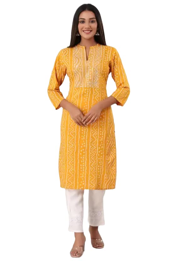 Euro Trendz Women Rayon Embroidered Printed Straight Kurti | Kurti for Women | Yellow Kurti for Women Kurti | Office Wear Kurti | Printed Kurti for Women