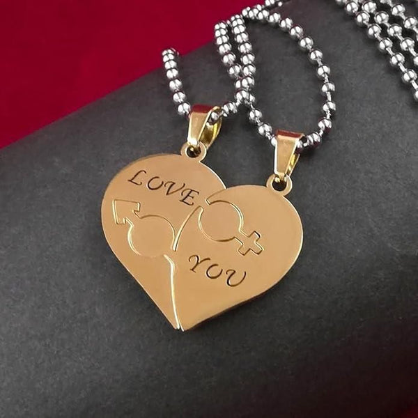 Euro Trendz Nest Love You Hearth Shape Gold Plated Pendant Chain For Couple