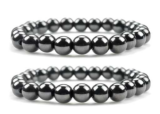 Euro Trendz Natural Round Beads Magnetic Hematite Crystal Stone 8mm Bracelet (Pack of 2)