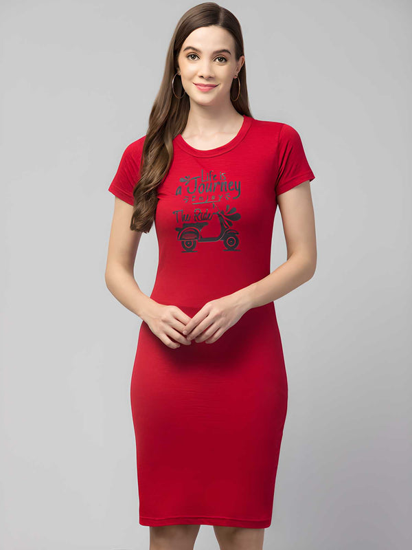 Euro Trendz Women's Cotton Graphic Print T-shirt Short Dress