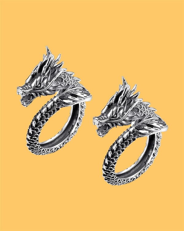 Euro Trendz Silver Adjustable Dragon Ring (Pack of 2)
