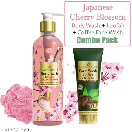 Euro Trendz Pink Himalayan Rock Salt Body Wash 300ml + Free Loofah, Coffee & Green Tea Face Wash 50ml | Skin Care Combo for Men and Women